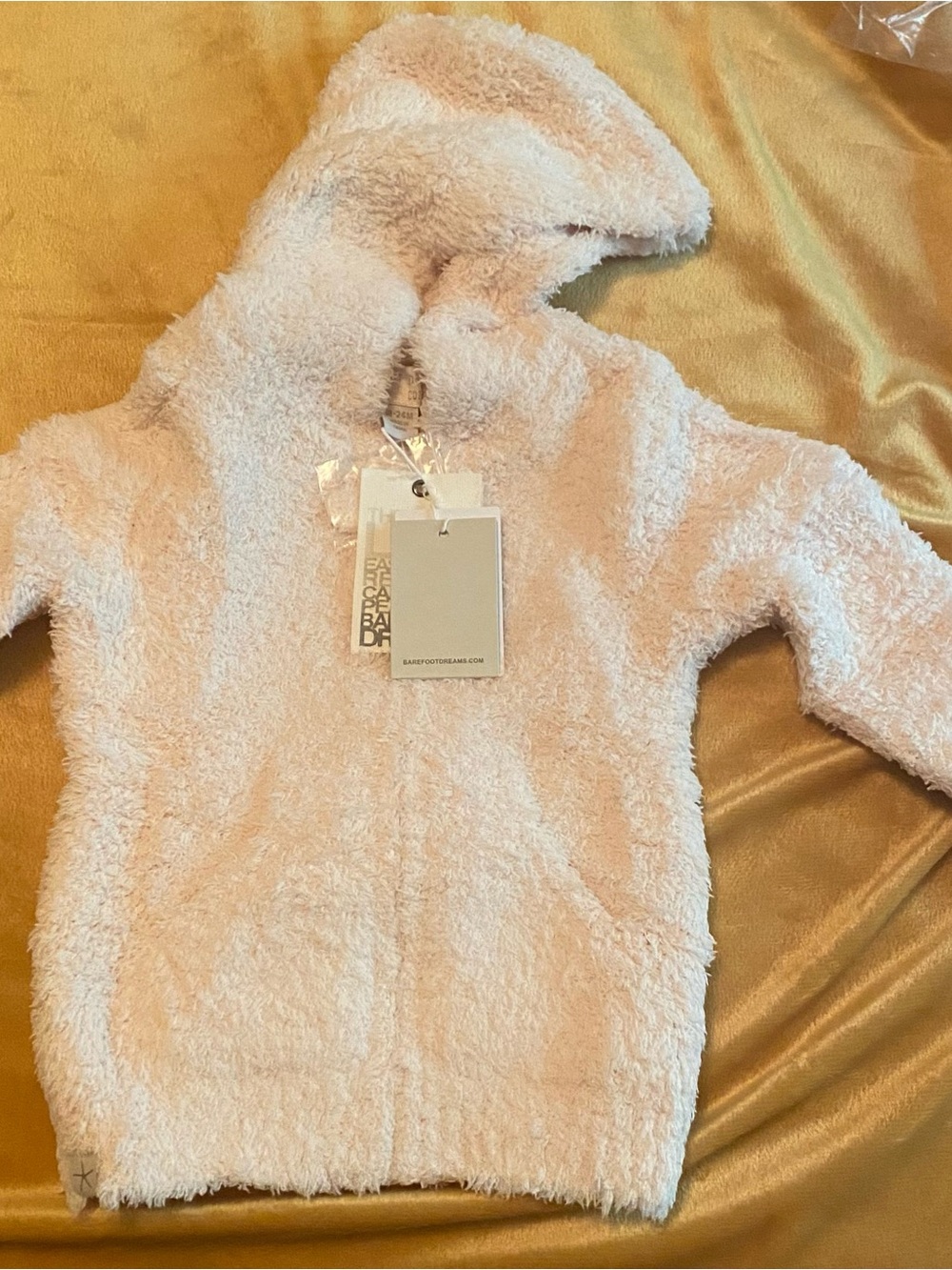 NWT Barefoot Dreams Infant Hooded Plush Cardigan in Pink (18M/24M)